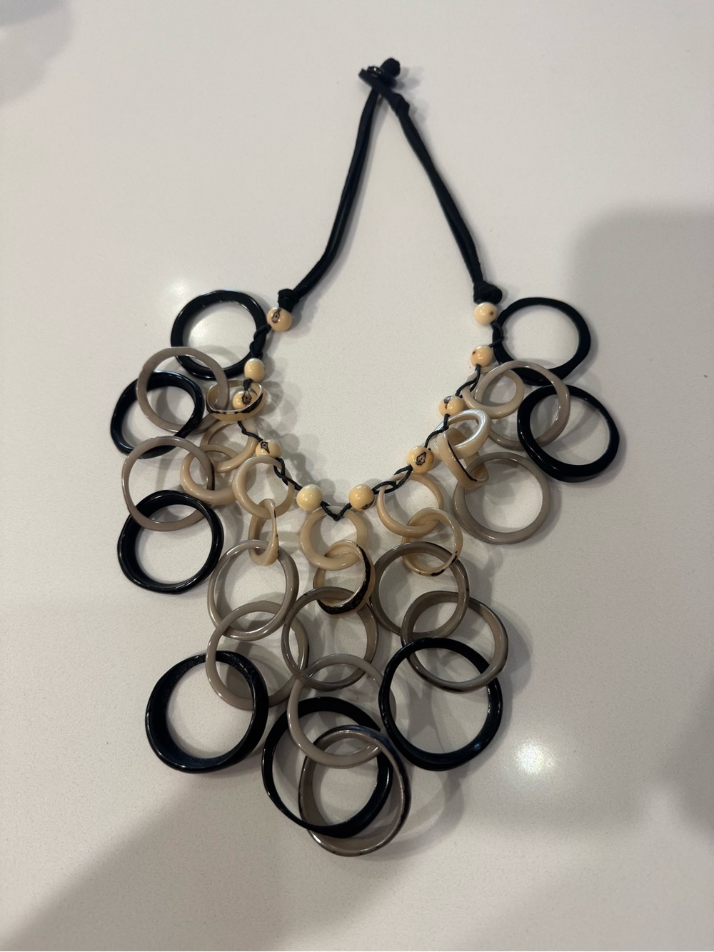 Layered Black and Taupe Link Statement Necklace